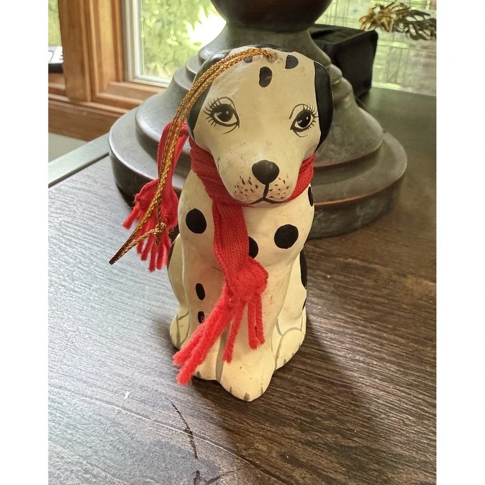 Folk Art Dog Paper Mache /Plastic  Dalmatian Dog Christmas Tree Ornament Scarf